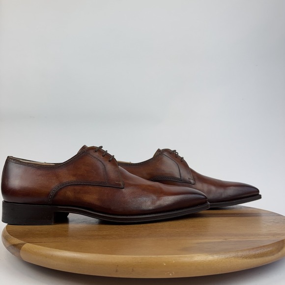 Mens Magnanni Brown Leather Plain Square Toe Oxford Dress Shoes Size 12 M GUC - Picture 1 of 8